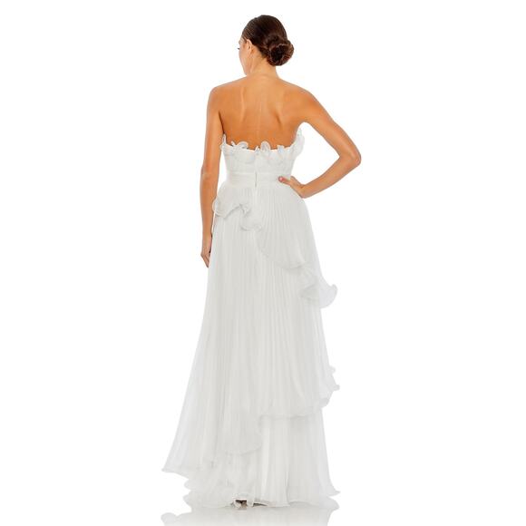 Mac Duggal 49537 White Pleated Tiered Ruffled Strapless Gown Sz 8 - Picture 3 of 9